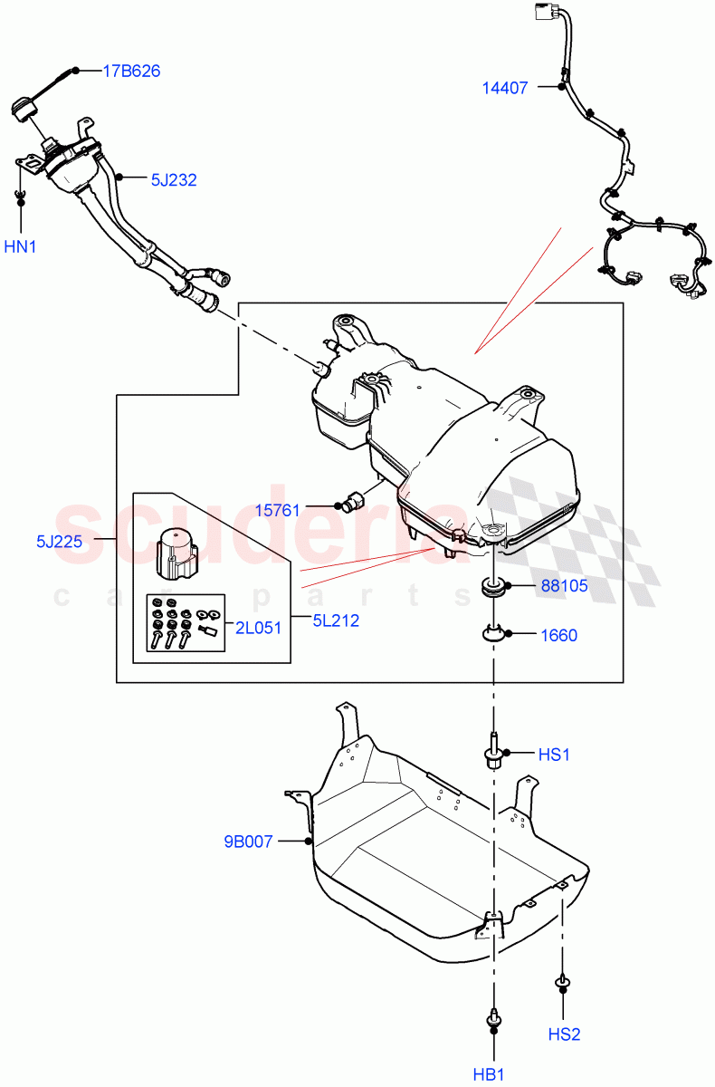 Exhaust Fluid Injection System (Tank And Filler) (2.0L AJ21D4 Diesel Mid, Itatiaia (Brazil), With Diesel Exh Fluid Emission Tank) of Land Rover Land Rover Range Rover Evoque (2019+) [2.0 Turbo Diesel AJ21D4]