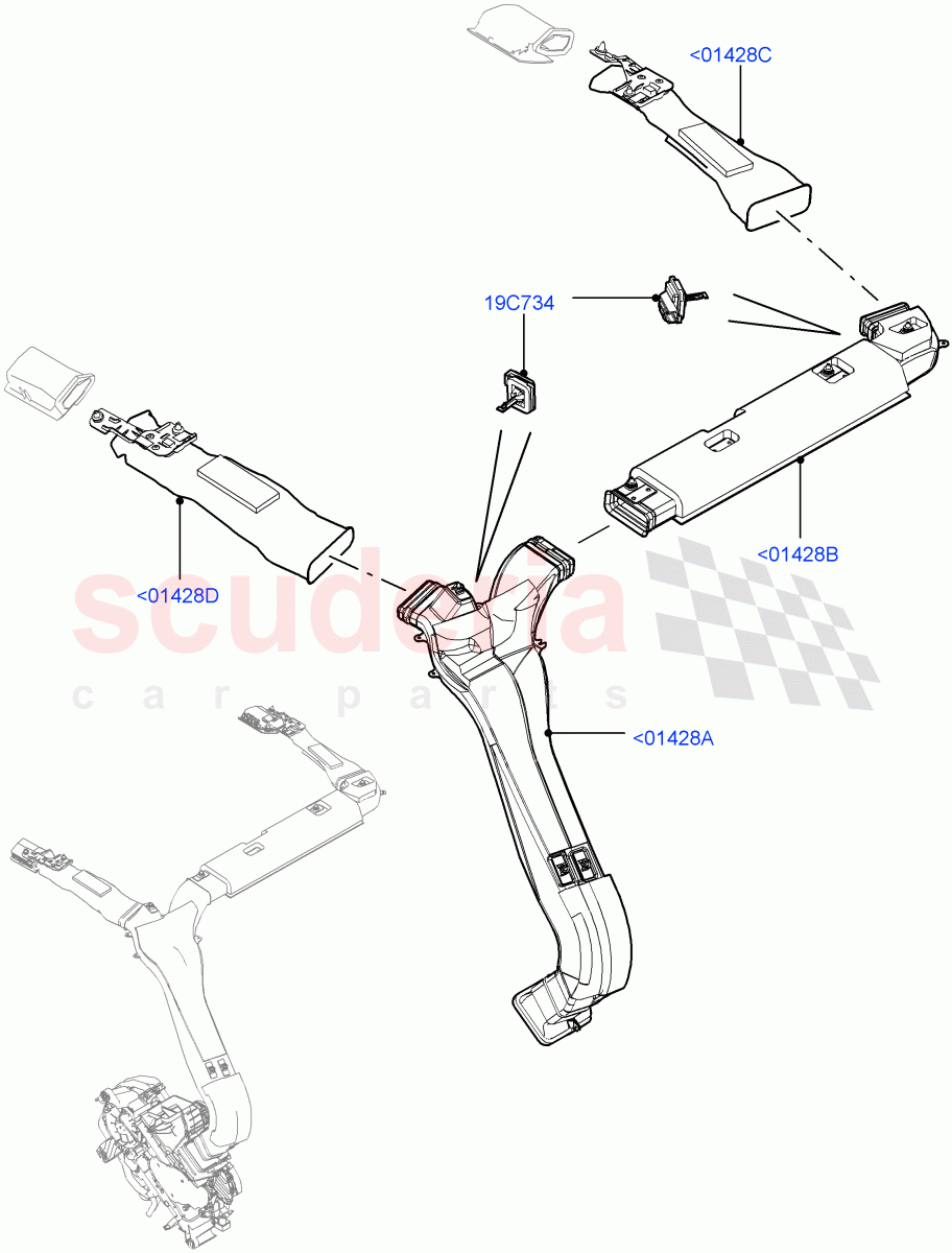 Air Vents, Louvres And Ducts (Headliner, Internal Components) (With Air Conditioning - Front/Rear, Premium Air Con Hybrid Front/Rear) ((V) FROMEA000001, (V) TOJA999999) of Land Rover Land Rover Range Rover (2012-2021) [3.0 I6 Turbo Petrol AJ20P6]