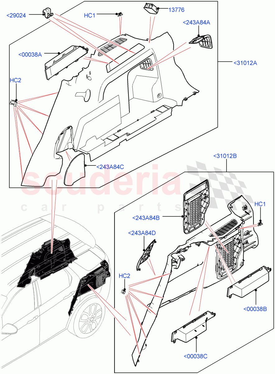 Side Trim(Luggage Compartment)(Changsu (China),With 60/40 Split - Folding Rr Seat,Less Chiller Unit)((V)FROMFG000001) of Land Rover Land Rover Discovery Sport (2015+) [2.0 Turbo Diesel AJ21D4]