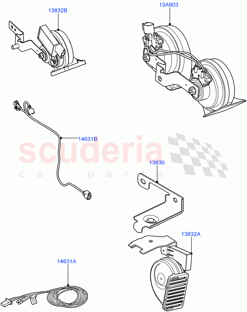 Battery Cables And Horn(Horn)((V)FROMAA000001) of Land Rover Land Rover Range Rover (2010-2012) [5.0 OHC SGDI SC V8 Petrol]