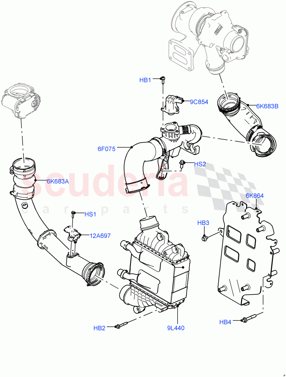 Intercooler/Air Ducts And Hoses (2.0L I4 High DOHC AJ200 Petrol, Changsu (China), 2.0L I4 Mid DOHC AJ200 Petrol) of Land Rover Land Rover Discovery Sport (2015+) [2.0 Turbo Petrol AJ200P]