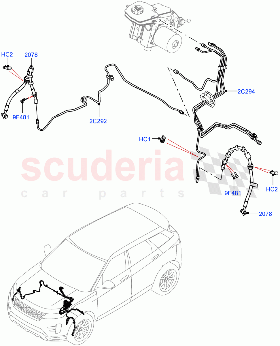 Front Brake Pipes(LHD,Halewood (UK),Electric Engine Battery-MHEV,Less Electric Engine Battery)((V)FROMMH000001) of Land Rover Land Rover Range Rover Evoque (2019+) [2.0 Turbo Diesel]