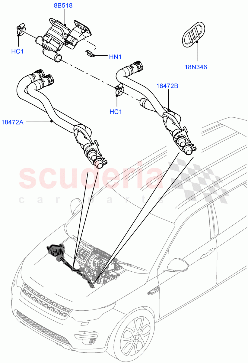 Heater Hoses(2.0L I4 DSL MID DOHC AJ200,Itatiaia (Brazil),2.0L 16V TIVCT T/C 240PS Petrol,2.0L I4 DSL HIGH DOHC AJ200)((V)FROMGT000001) of Land Rover Land Rover Discovery Sport (2015+) [2.2 Single Turbo Diesel]