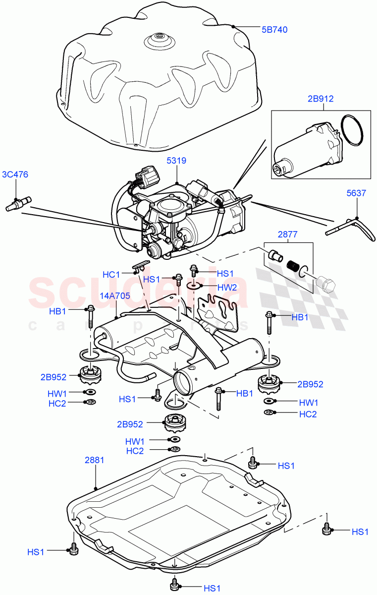 Air Suspension Compressor And Lines('Hitachi' Compressor, Compressor Assy)((V)FROMAA000001,(V)TOBA356346) of Land Rover Land Rover Range Rover (2010-2012) [4.4 DOHC Diesel V8 DITC]