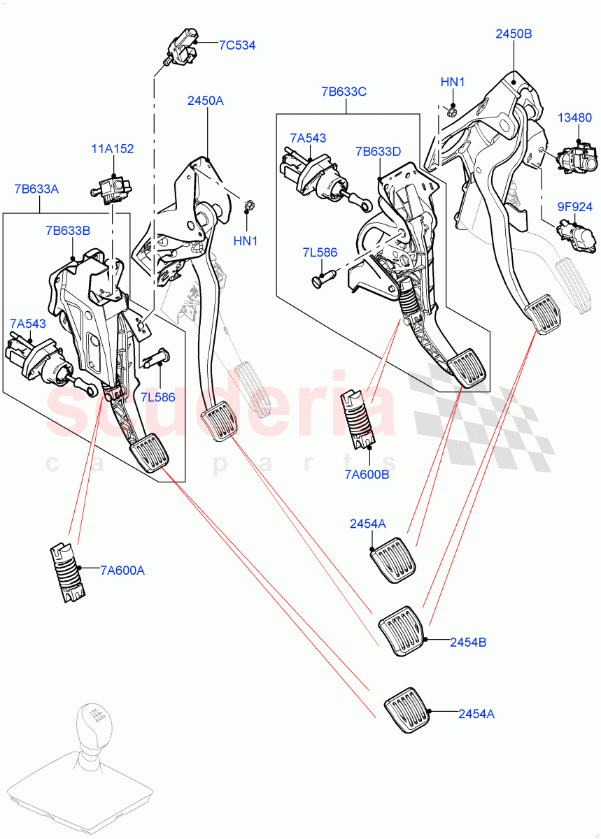 Brake And Clutch Controls(All 6 Speed Manual Volvo M66,Halewood (UK),Standard Foot Pedal Pad Design) of Land Rover Land Rover Range Rover Evoque (2012-2018) [2.0 Turbo Petrol AJ200P]