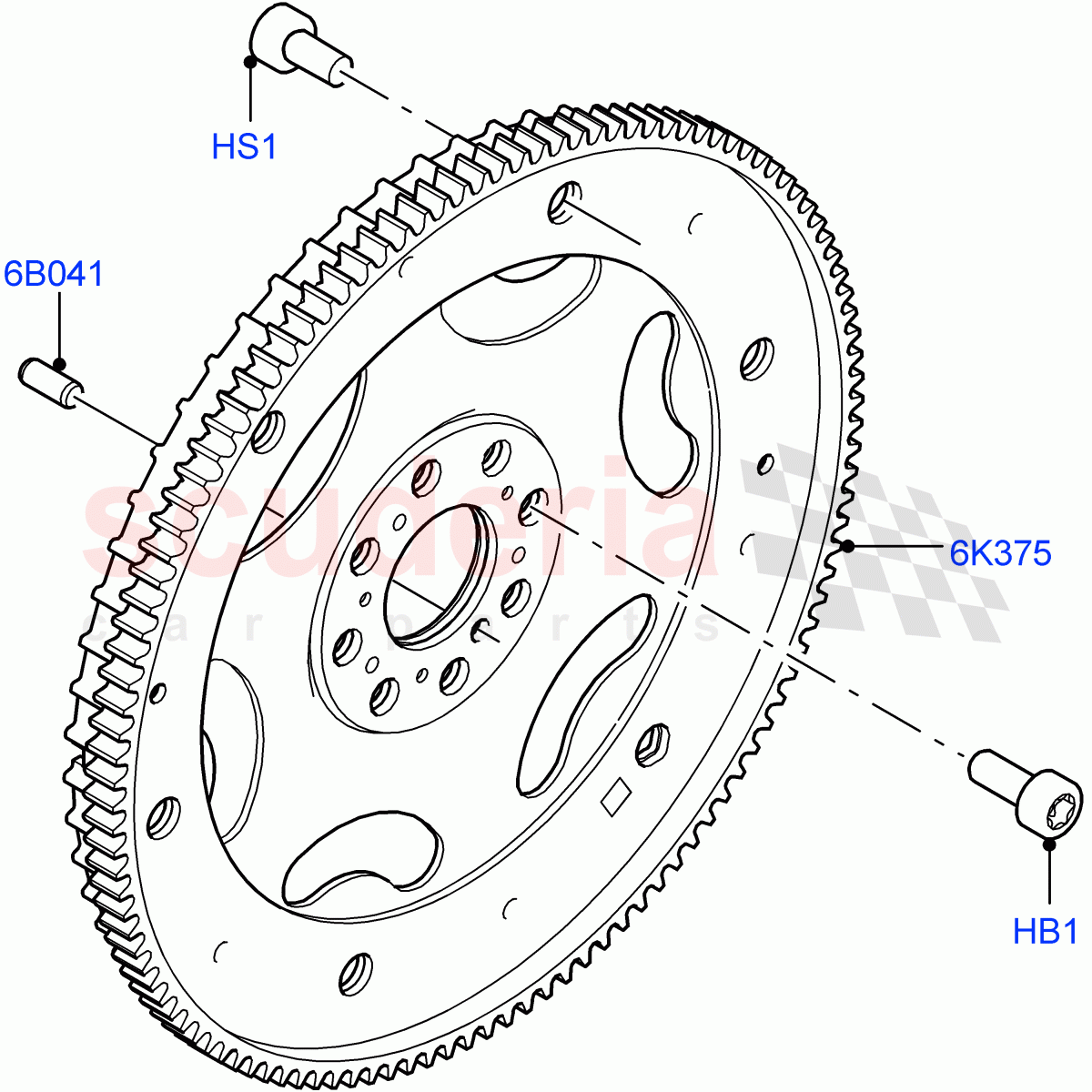 Flywheel(2.0L I4 Mid DOHC AJ200 Petrol,9 Speed Auto AWD,Itatiaia (Brazil),2.0L I4 Mid AJ200 Petrol E100)((V)FROMJT000001) of Land Rover Land Rover Range Rover Evoque (2012-2018) [2.0 Turbo Petrol AJ200P]