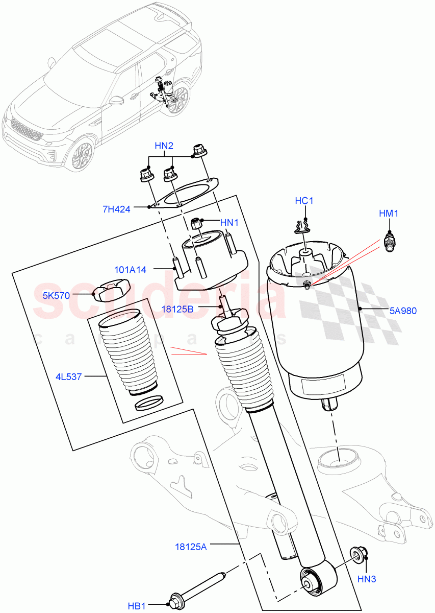 Rear Springs And Shock Absorbers(Nitra Plant Build)(With Four Corner Air Suspension)((V)FROMK2000001,(V)TOL2999999) of Land Rover Land Rover Discovery 5 (2017+) [2.0 Turbo Diesel]