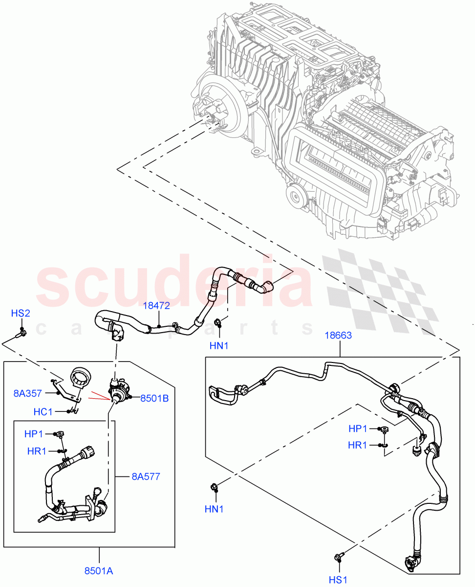 Heater Hoses(3.0L AJ20P6 Petrol High,Less Heater,With Air Conditioning - Front/Rear,With Ptc Heater) of Land Rover Land Rover Range Rover (2022+) [3.0 I6 Turbo Diesel AJ20D6]