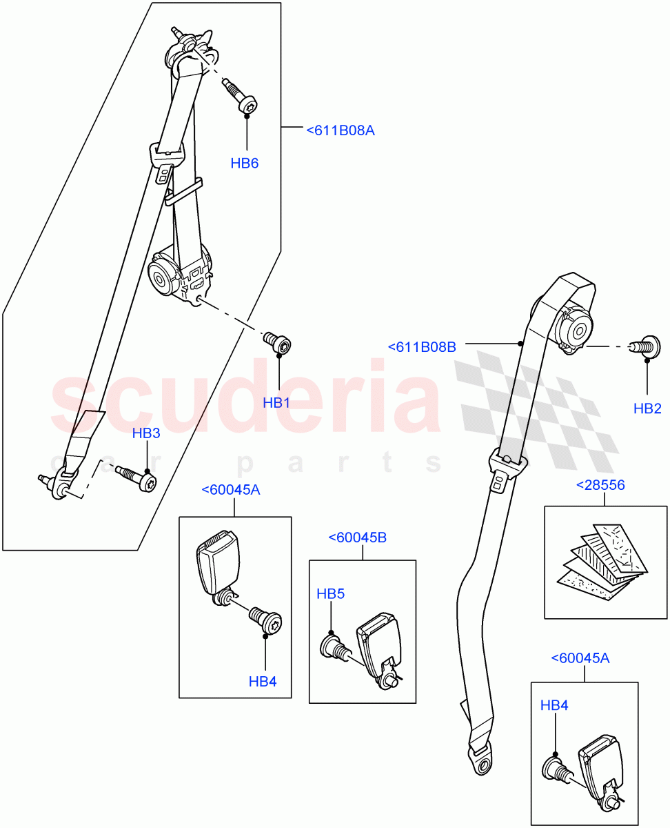 Rear Seat Belts(With 35/30/35 Split Fold Rear Seat)((V)FROMAA000001) of Land Rover Land Rover Discovery 4 (2010-2016) [3.0 DOHC GDI SC V6 Petrol]