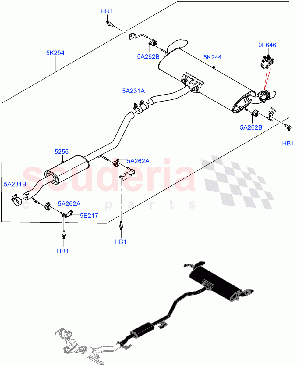 Rear Exhaust System (2.0L I4 High DOHC AJ200 Petrol) ((V) FROMJH000001) of Land Rover Land Rover Discovery Sport (2015+) [2.0 Turbo Petrol AJ200P]