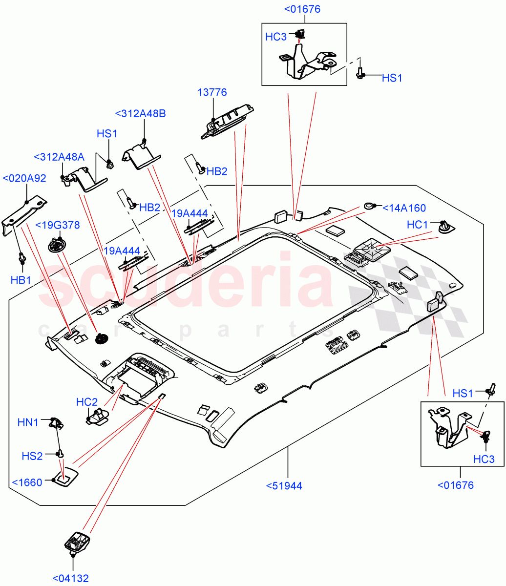 Headlining And Sun Visors (With Roof Conversion-Panorama Roof, Changsu (China), With Roof Conversion-Panorama Power) of Land Rover Land Rover Range Rover Evoque (2019+) [2.0 Turbo Diesel AJ21D4]