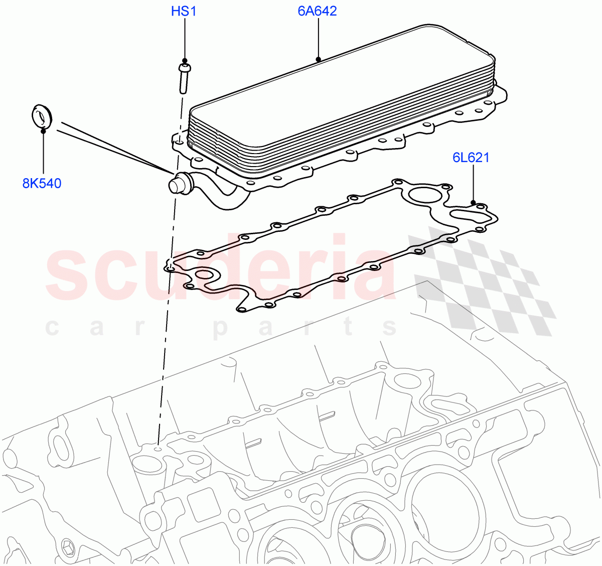 Oil Cooler And Filter(Solihull Plant Build, Oil Cooler)(3.0L DOHC GDI SC V6 PETROL)((V)FROMEA000001) of Land Rover Land Rover Discovery 5 (2017+) [3.0 DOHC GDI SC V6 Petrol]