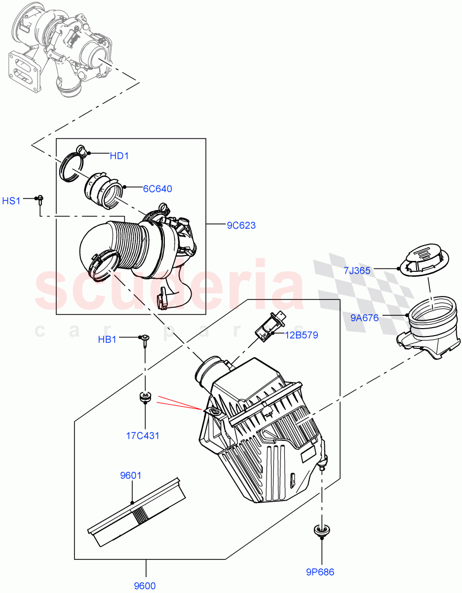 Air Cleaner (2.0L AJ20P4 Petrol High PTA, Halewood (UK), 2.0L AJ20P4 Petrol E100 PTA, 2.0L AJ20P4 Petrol Mid PTA) of Land Rover Land Rover Range Rover Evoque (2019+) [2.0 Turbo Petrol AJ200P]