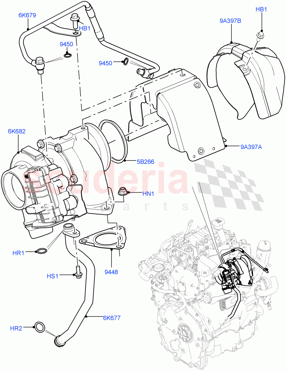 Turbocharger (2.0L I4 DSL MID DOHC AJ200, Itatiaia (Brazil)) ((V) FROMGT000001) of Land Rover Land Rover Range Rover Evoque (2012-2018) [2.0 Turbo Diesel]