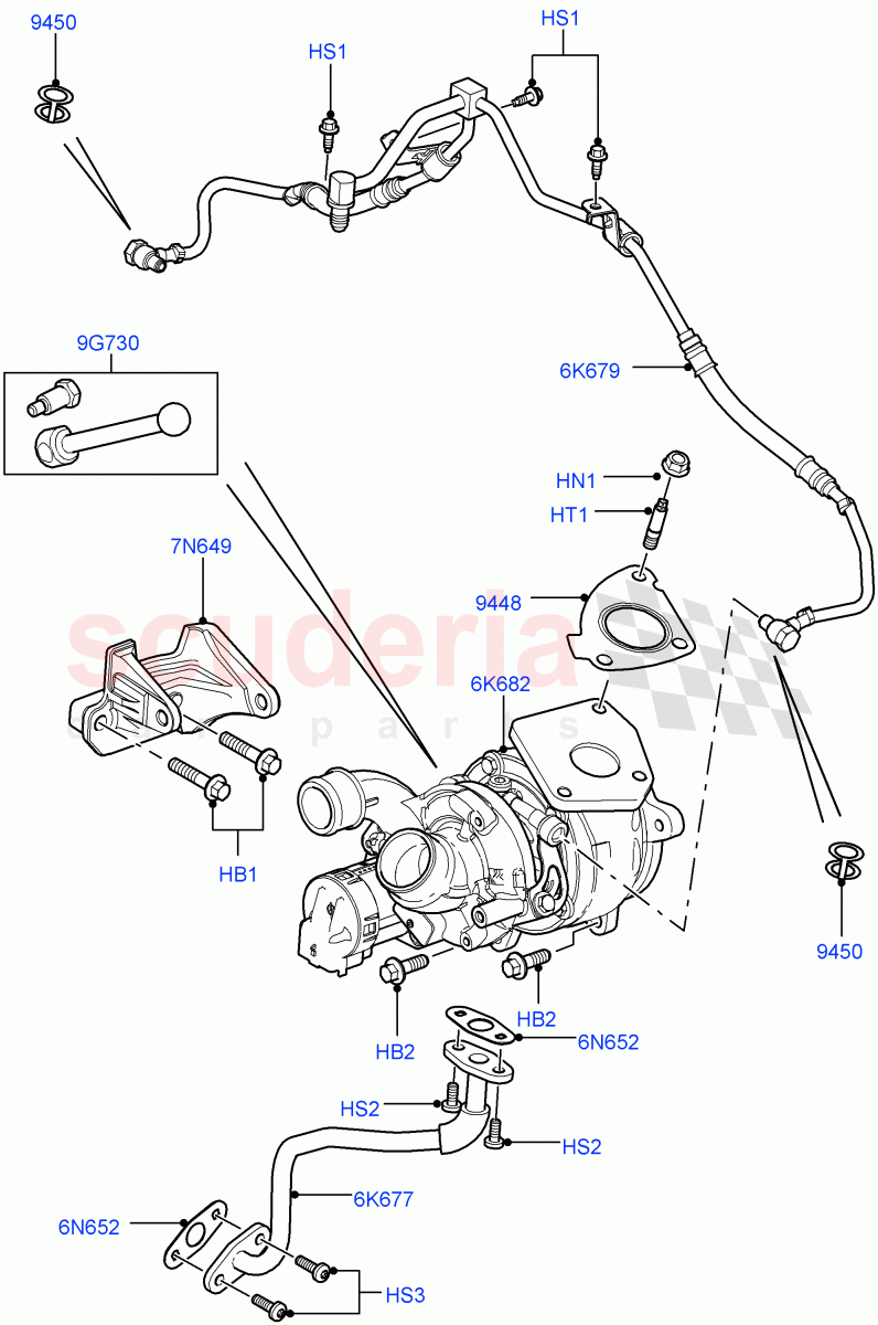 Turbocharger(LH)(3.6L V8 32V DOHC EFi Diesel Lion)((V)FROM7A000001,(V)TO9A999999) of Land Rover Land Rover Range Rover Sport (2005-2009) [3.6 V8 32V DOHC EFI Diesel]