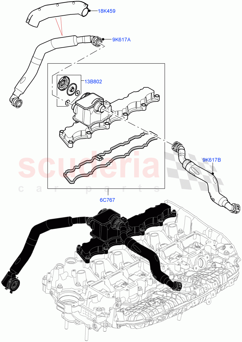 Emission Control - Crankcase(3.0L AJ20P6 Petrol High)((V)FROMMA000001) of Land Rover Land Rover Range Rover Velar (2017+) [3.0 I6 Turbo Petrol AJ20P6]