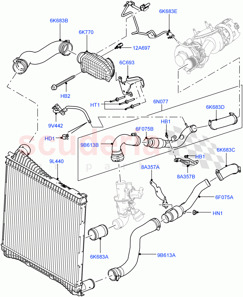 Intercooler/Air Ducts And Hoses (3.0 V6 Diesel) ((V) FROMAA000001) of Land Rover Land Rover Range Rover Sport (2010-2013) [3.0 Diesel 24V DOHC TC]