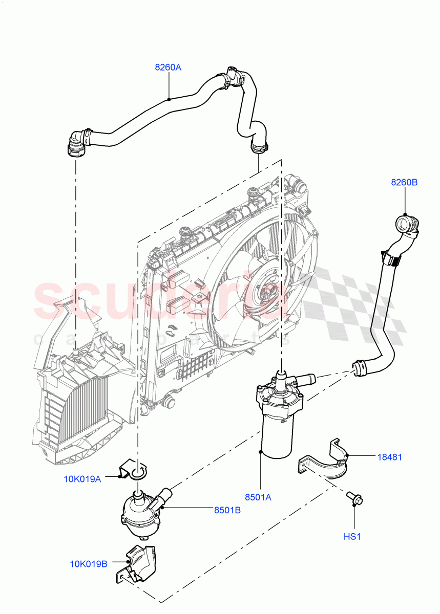 Water Pump (Solihull Plant Build, Auxiliary Unit) (3.0L DOHC GDI SC V6 PETROL) ((V) FROMEA000001) of Land Rover Land Rover Discovery 5 (2017+) [3.0 DOHC GDI SC V6 Petrol]
