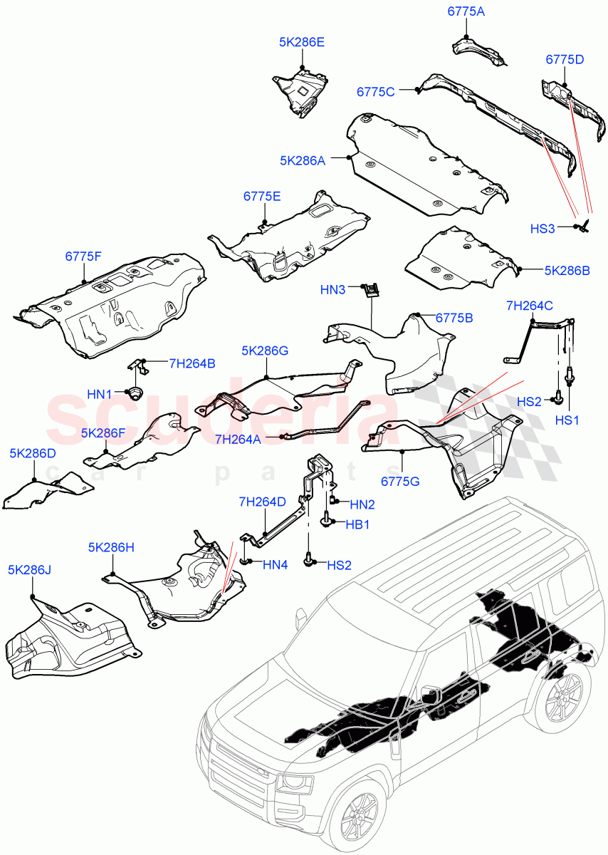 Splash And Heat Shields (Middle And Rear Section) of Land Rover Land Rover Defender (2020+) [3.0 I6 Turbo Petrol AJ20P6]