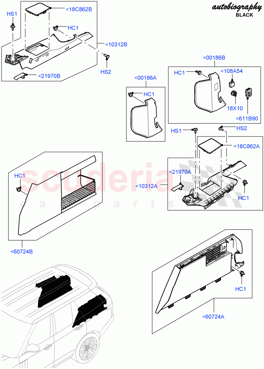 Side Trim(Luggage Compartment, Autobiography Black / SV Autobiography)(With 40/40 Split Individual Rr Seat)((V)FROMEA000001,(V)TOHA999999) of Land Rover Land Rover Range Rover (2012-2021) [3.0 Diesel 24V DOHC TC]