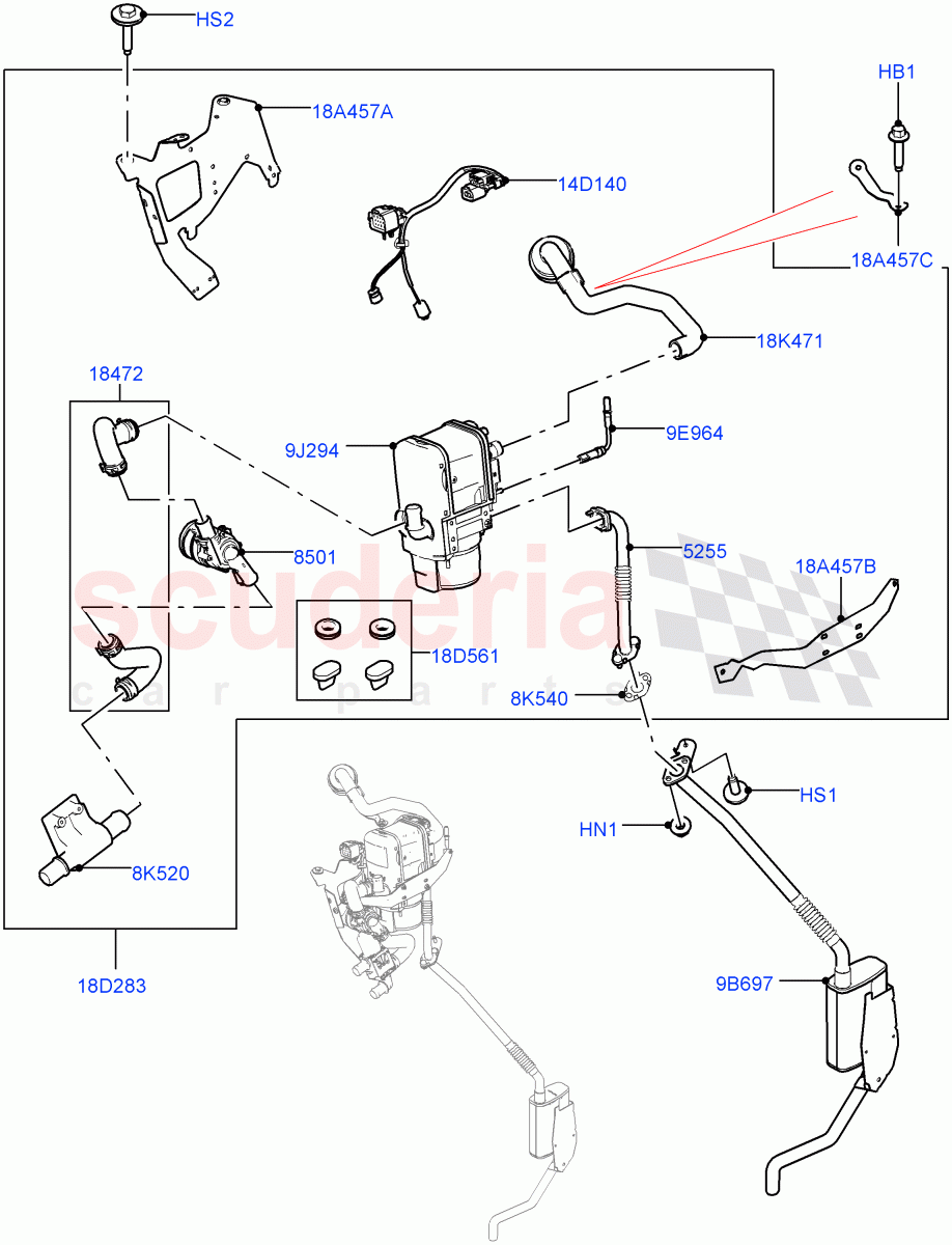 Auxiliary Fuel Fired Pre-Heater(Heater Components)(3.0 V6 D Low MT ROW,With Fuel Fired Heater,Less Park Heating,3.0 V6 D Gen2 Mono Turbo,3.0 V6 D Gen2 Twin Turbo,4.4L DOHC DITC V8 Diesel)((V)FROMJA000001,(V)TOJA999999) of Land Rover Land Rover Range Rover (2012-2021) [3.0 I6 Turbo Diesel AJ20D6]