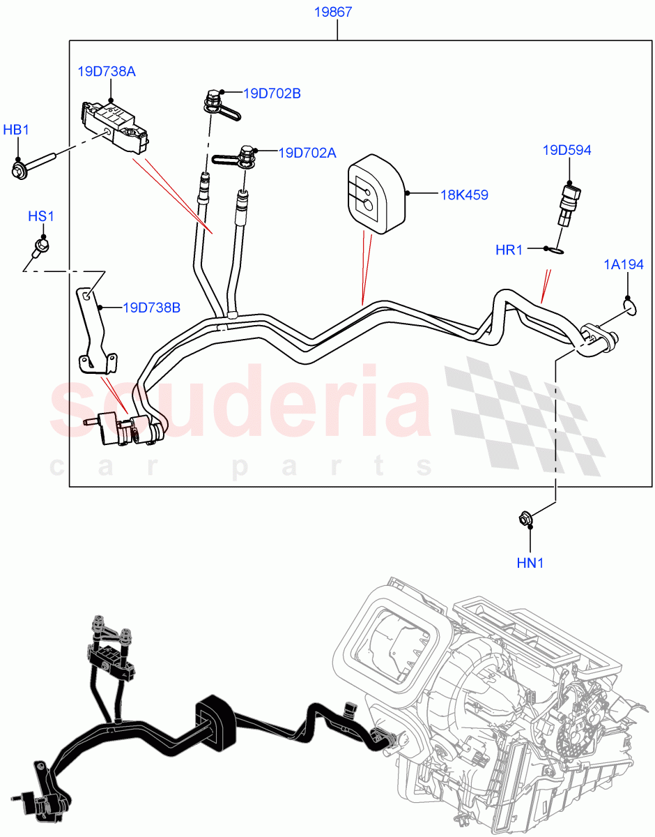 Air Conditioning System(Halewood (UK),Less Chiller Unit,Air Conditioning Refrigerant-R134A,Less Electric Engine Battery,Electric Engine Battery-MHEV)((V)FROMLH000001,(V)TOLH999999) of Land Rover Land Rover Discovery Sport (2015+) [2.2 Single Turbo Diesel]