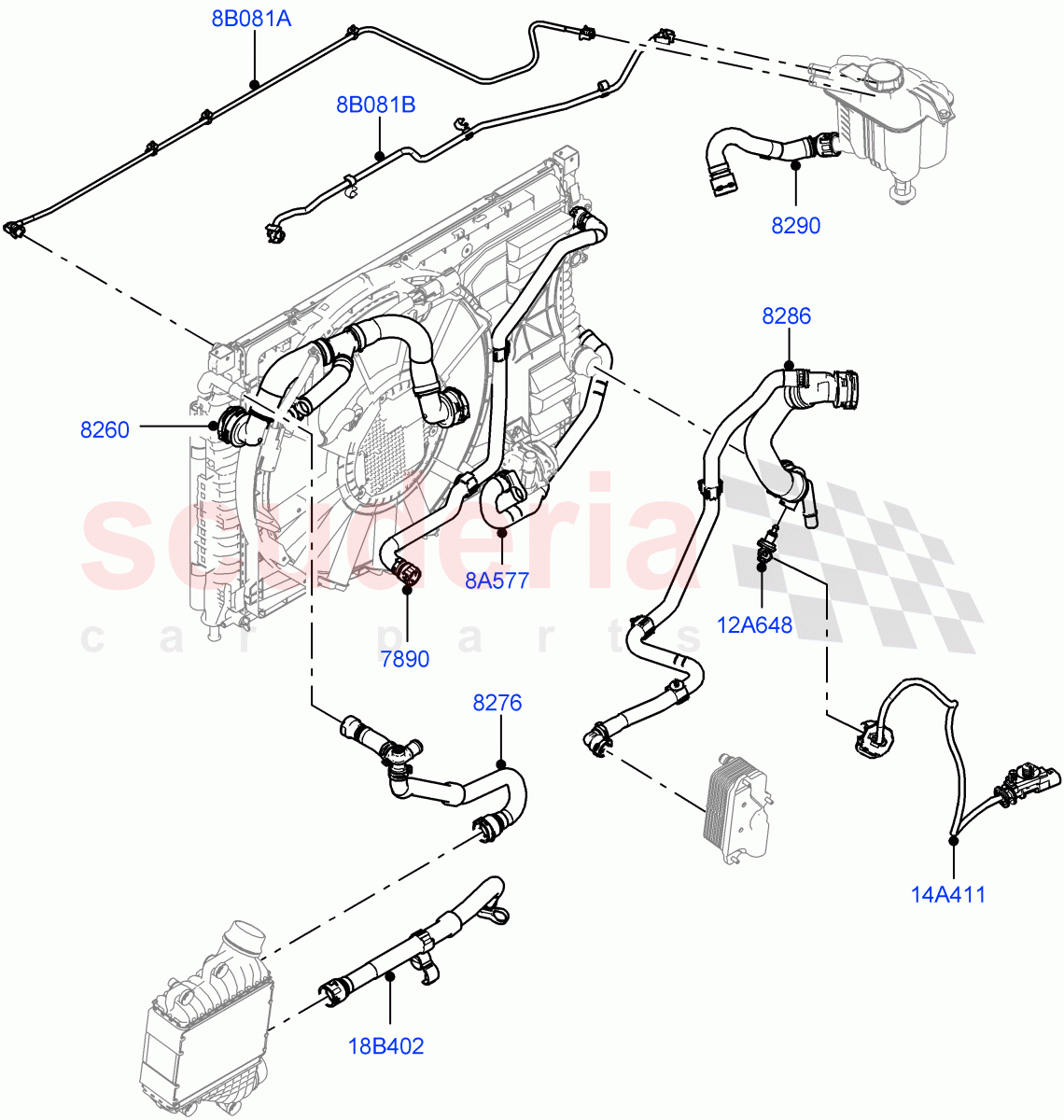 Cooling System Pipes And Hoses (2.0L AJ20P4 Petrol E100 PTA, Itatiaia (Brazil)) ((V) FROMLT000001) of Land Rover Land Rover Discovery Sport (2015+) [2.0 Turbo Petrol AJ200P]