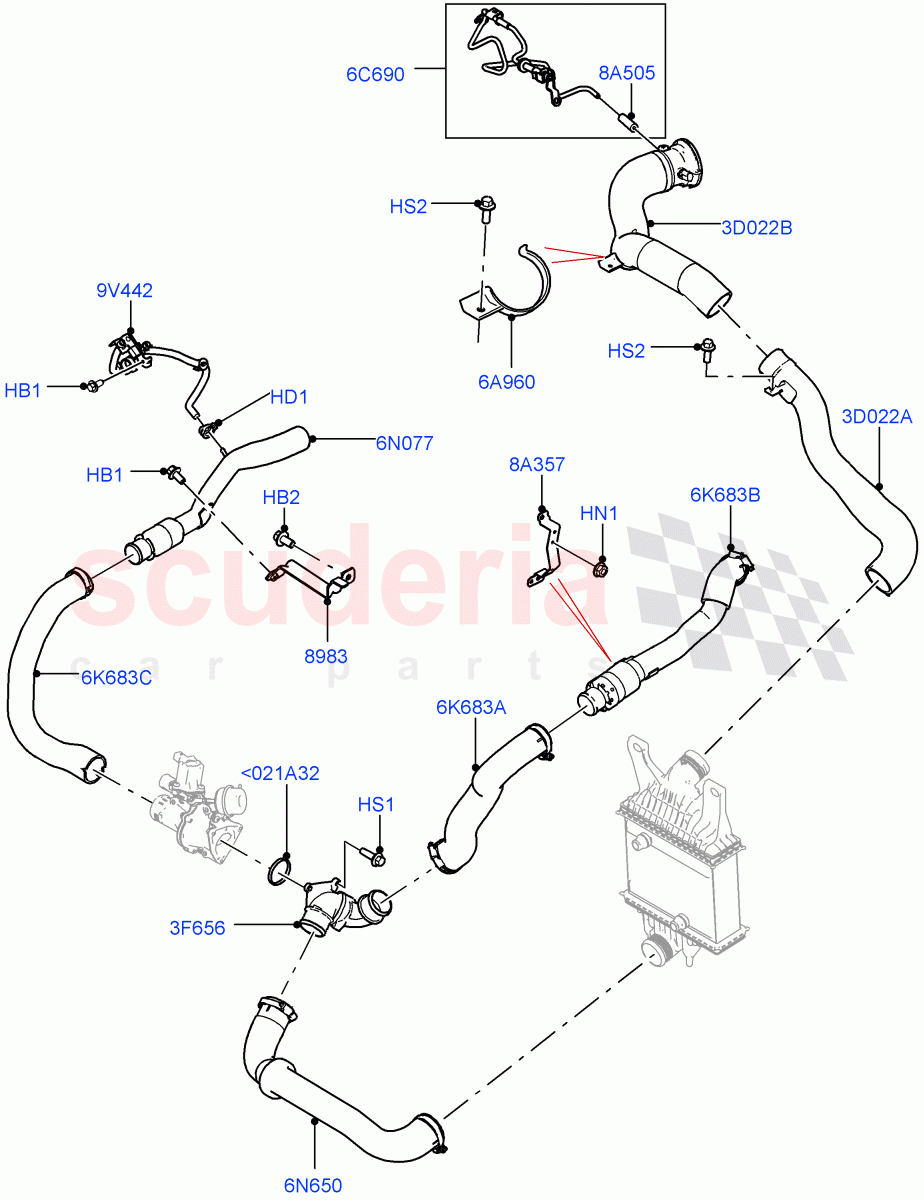 Intercooler/Air Ducts And Hoses (Solihull Plant Build) (3.0 V6 D Gen2 Twin Turbo) ((V) FROMFA000001) of Land Rover Land Rover Range Rover (2012-2021) [3.0 Diesel 24V DOHC TC]