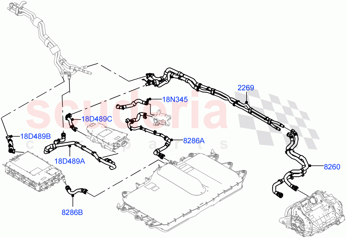 Cooling System Pipes And Hoses(Rear Section, Electric Unit)(1.5L AJ20P3 Petrol High PHEV,Changsu (China))((V)FROMKG446857) of Land Rover Land Rover Discovery Sport (2015+) [1.5 I3 Turbo Petrol AJ20P3]