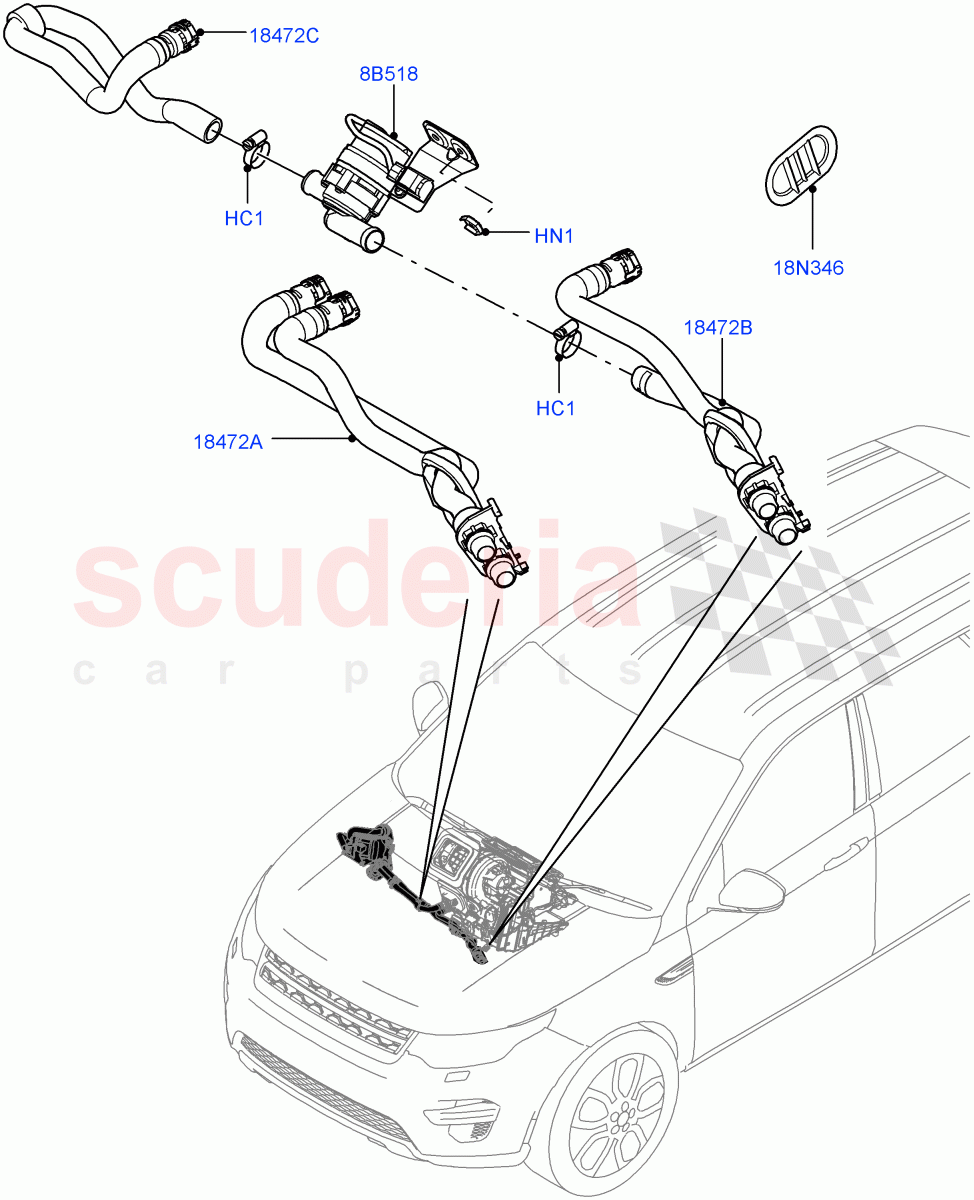 Heater Hoses (2.0L 16V TIVCT T/C Gen2 Petrol, Halewood (UK)) of Land Rover Land Rover Discovery Sport (2015+) [2.0 Turbo Diesel]