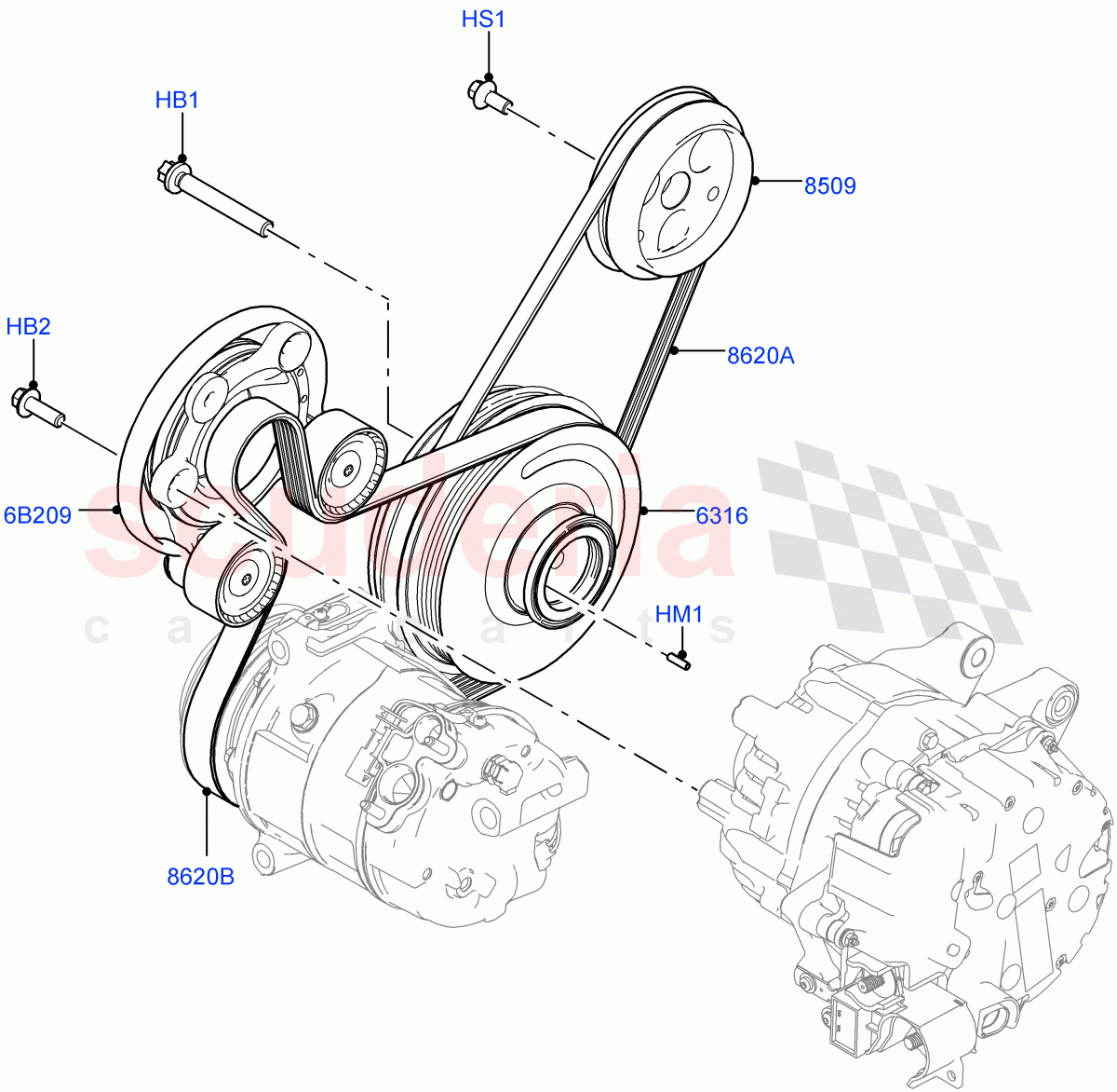 Pulleys And Drive Belts(2.0L AJ20P4 Petrol High PTA,Halewood (UK),Electric Engine Battery-MHEV,2.0L AJ20P4 Petrol E100 PTA,2.0L AJ20P4 Petrol Mid PTA) of Land Rover Land Rover Discovery Sport (2015+) [2.0 Turbo Petrol AJ200P]