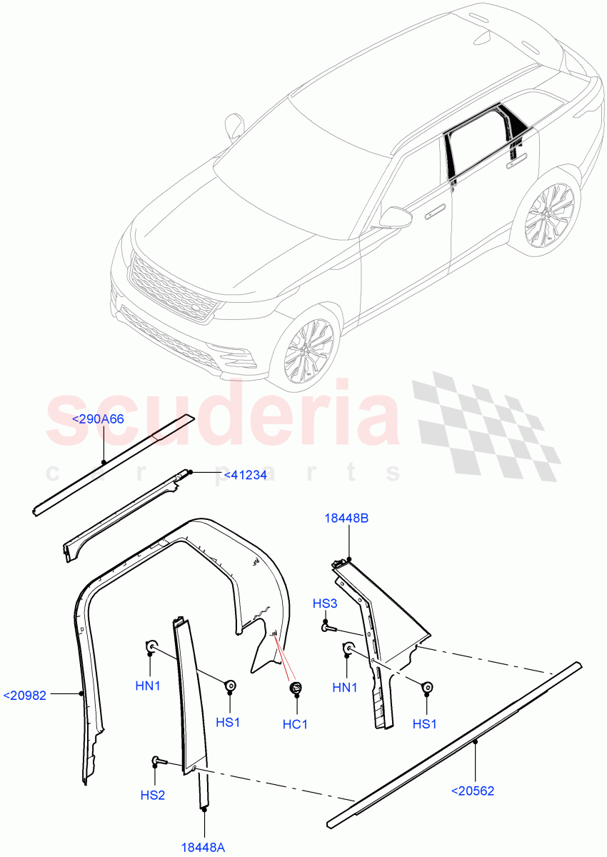 Rear Doors, Hinges & Weatherstrips(Finishers) of Land Rover Land Rover Range Rover Velar (2017+) [5.0 OHC SGDI SC V8 Petrol]