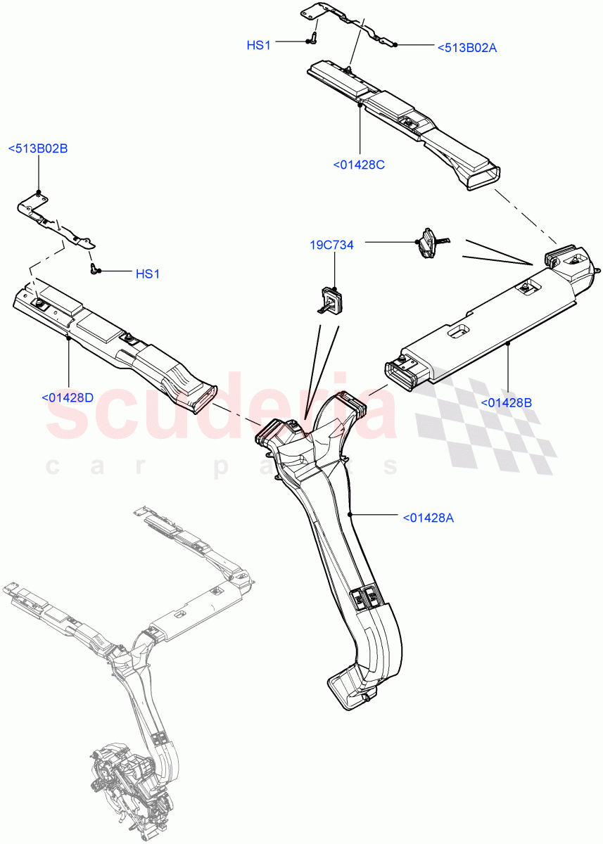 Air Vents, Louvres And Ducts(Headliner, Internal Components)(With Air Conditioning - Front/Rear)((V)TODA999999) of Land Rover Land Rover Range Rover (2012-2021) [5.0 OHC SGDI SC V8 Petrol]