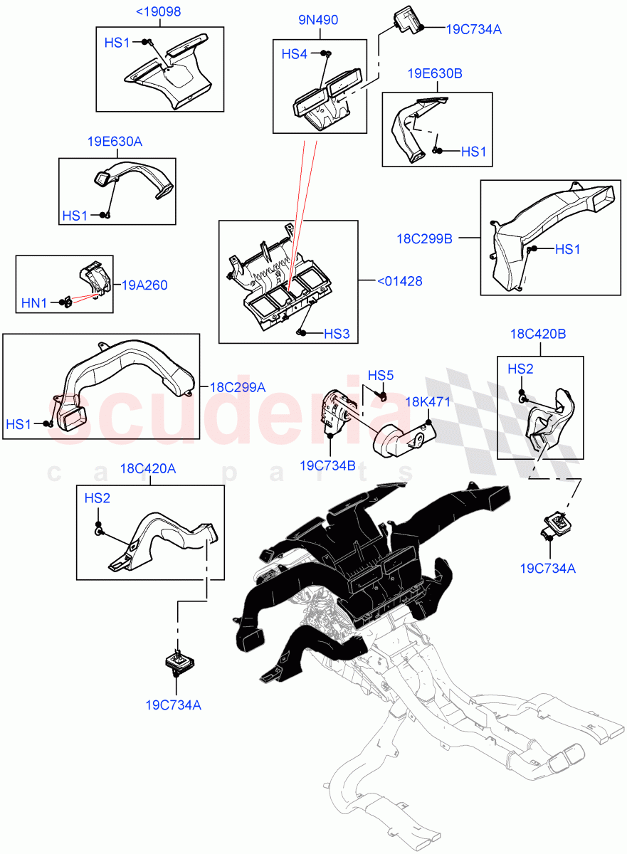 Air Vents, Louvres And Ducts (Internal Components, 1st Row) (Halewood (UK)) of Land Rover Land Rover Range Rover Evoque (2019+) [2.0 Turbo Diesel AJ21D4]