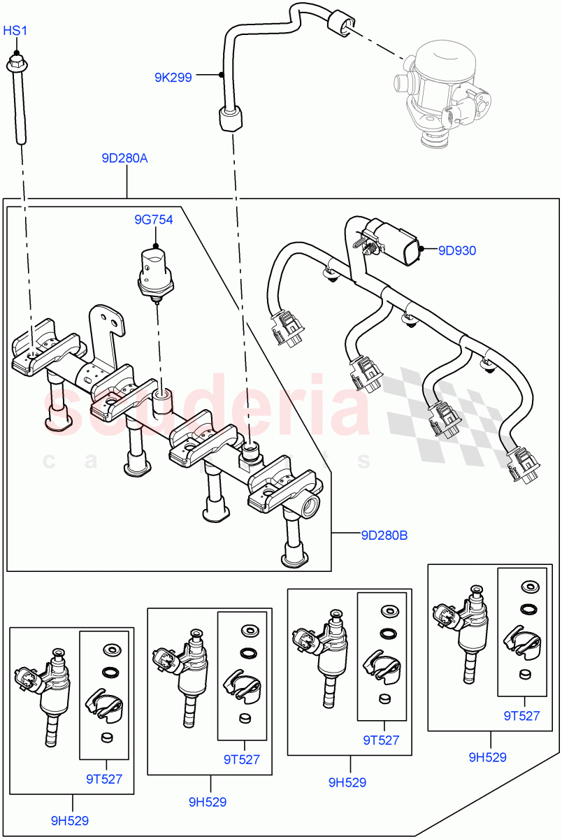 Fuel Injectors And Pipes (2.0L AJ20P4 Petrol Mid PTA, Changsu (China)) of Land Rover Land Rover Discovery Sport (2015+) [2.0 Turbo Petrol AJ200P]