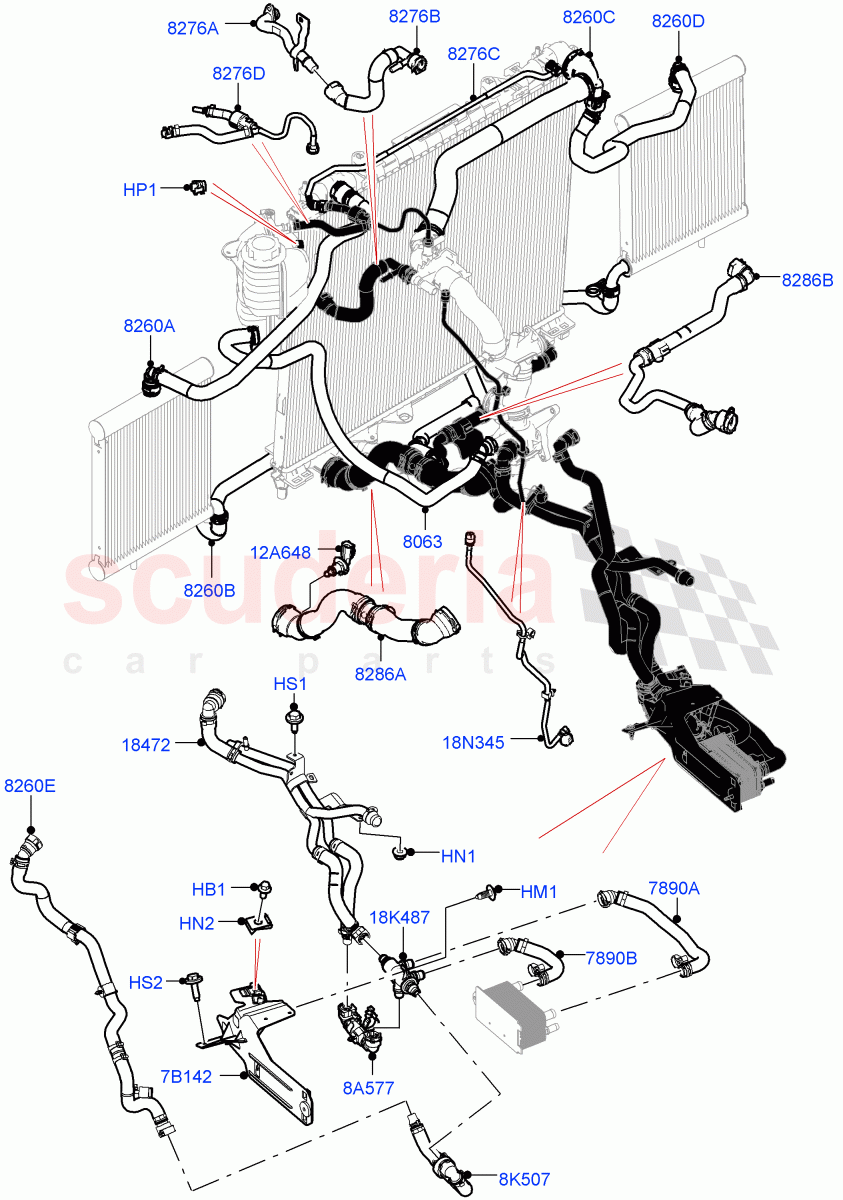 Cooling System Pipes And Hoses (3.0L AJ20D6 Diesel High, With Extra Engine Cooling System) ((V) FROMLA000001) of Land Rover Land Rover Range Rover Sport (2014+) [3.0 I6 Turbo Diesel AJ20D6]