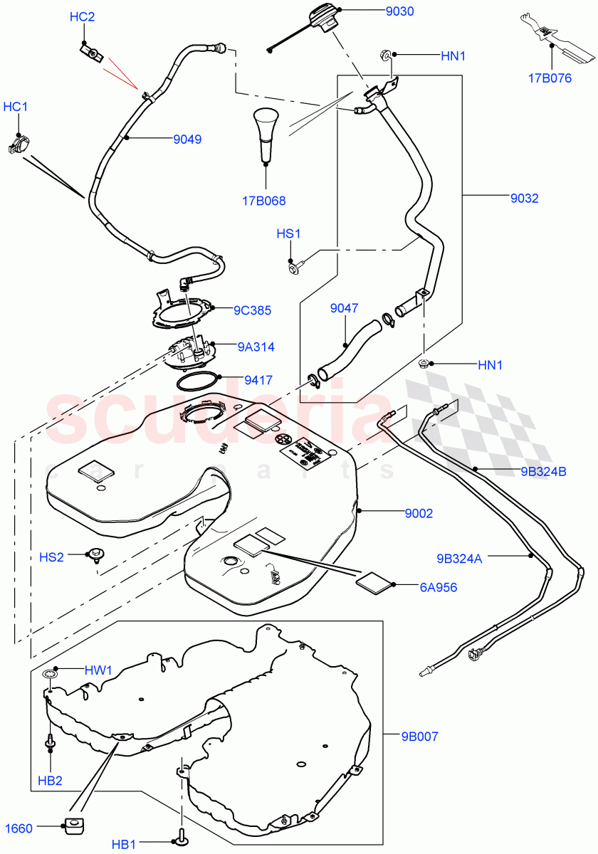 Fuel Tank & Related Parts (4.4L DOHC DITC V8 Diesel) of Land Rover Land Rover Range Rover Sport (2014+) [4.4 DOHC Diesel V8 DITC]