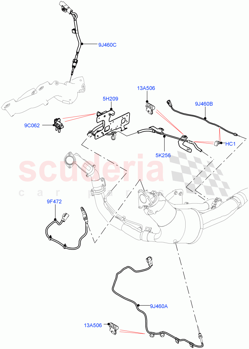 Exhaust Sensors And Modules(3.0 V6 D Gen2 Twin Turbo,Stage V Plus DPF,L6 Diesel Emissions,DPF + DE-SOX) of Land Rover Land Rover Range Rover Velar (2017+) [3.0 Diesel 24V DOHC TC]