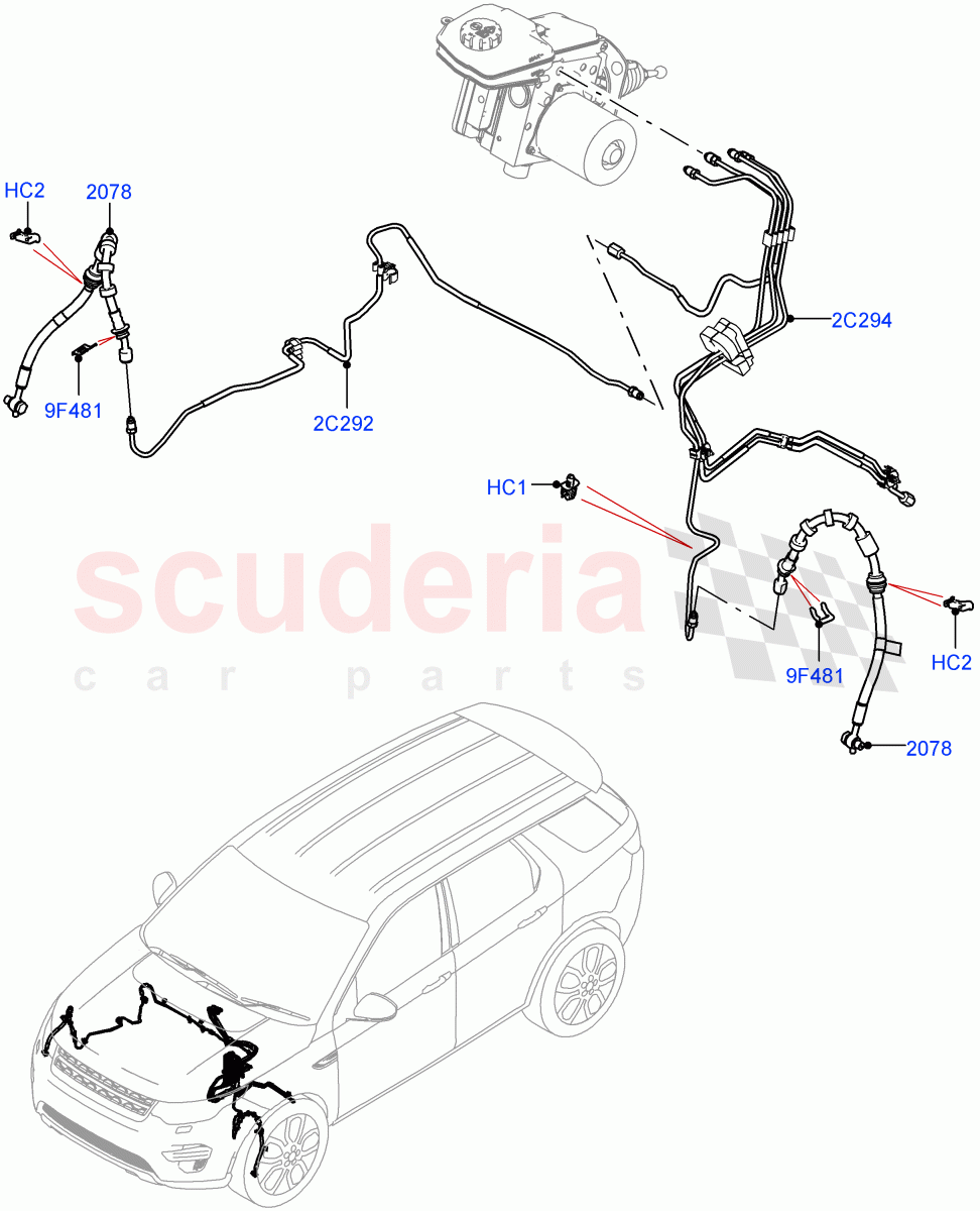 Front Brake Pipes(LHD,Halewood (UK),Electric Engine Battery-PHEV)((V)FROMLH000001) of Land Rover Land Rover Discovery Sport (2015+) [1.5 I3 Turbo Petrol AJ20P3]