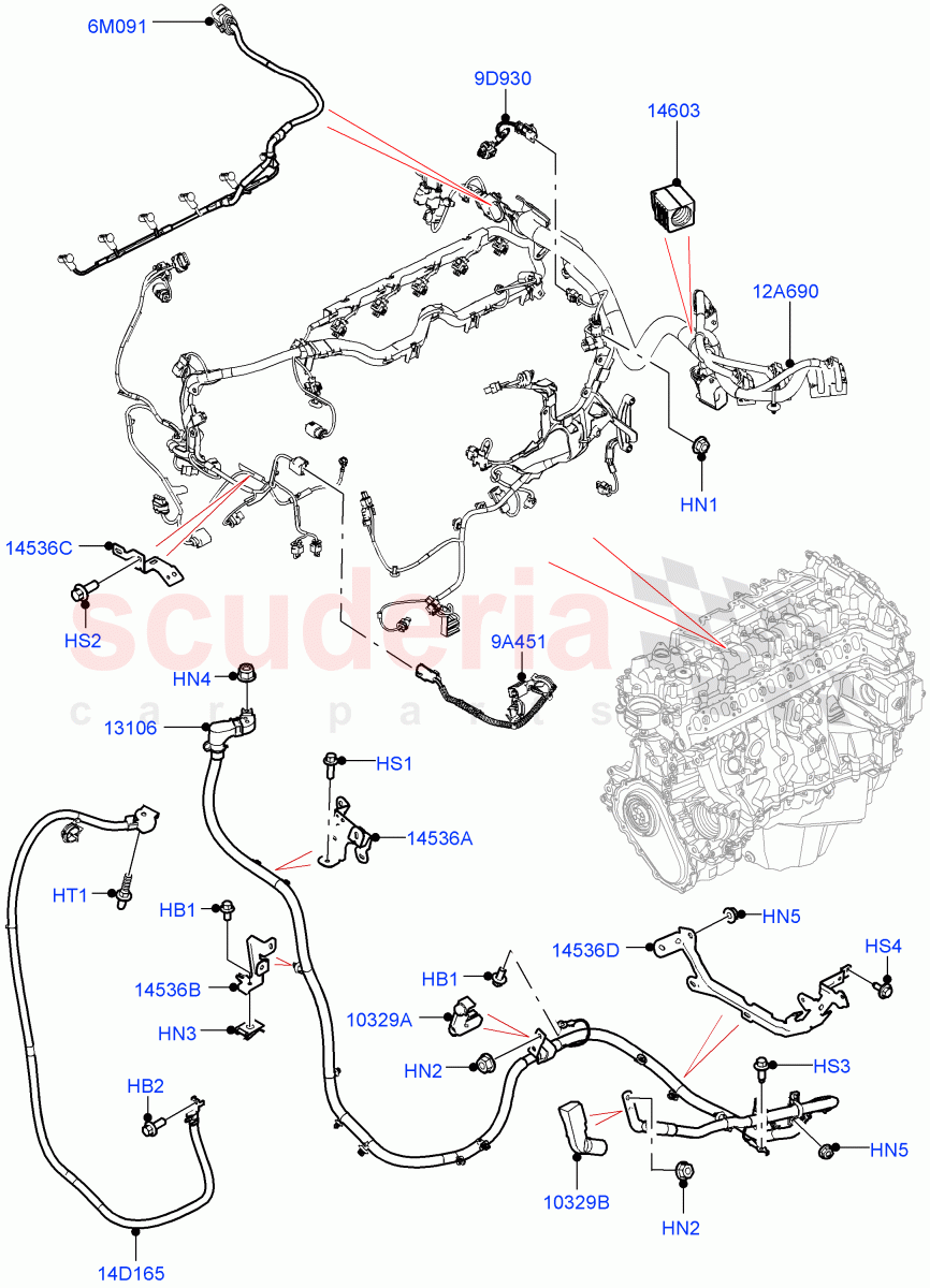 Engine Harness(Nitra Plant Build)(3.0L AJ20D6 Diesel High,Less Electric Engine Battery)((V)FROMM2000001) of Land Rover Land Rover Defender (2020+) [2.0 Turbo Petrol AJ200P]