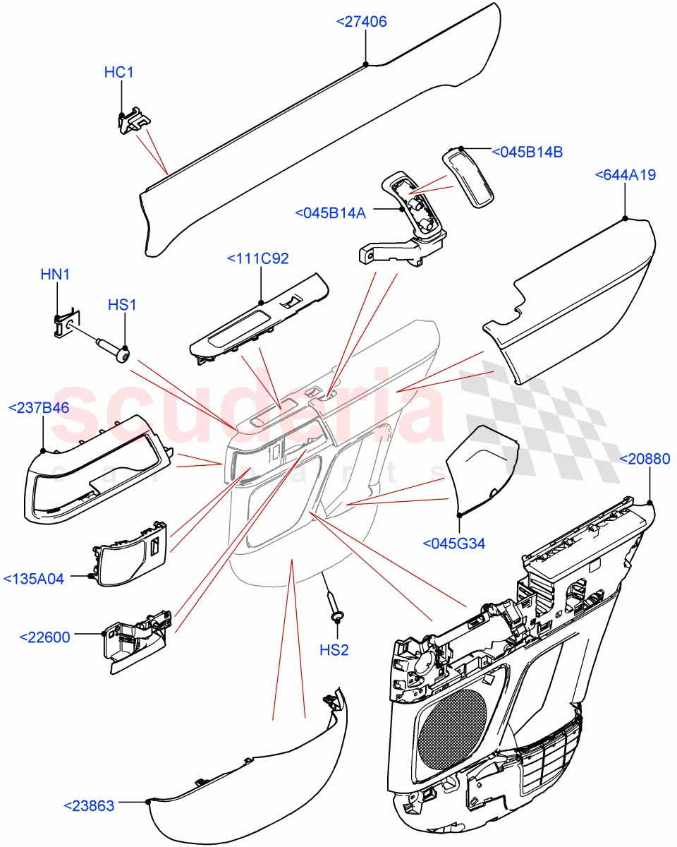 Rear Door Trim Installation(Standard Wheelbase,Version - LE,Less Commercial Model Spec,Version - Core,Version - First Edition,Version - X,Version - X-Dynamic) of Land Rover Land Rover Defender (2020+) [3.0 I6 Turbo Diesel AJ20D6]