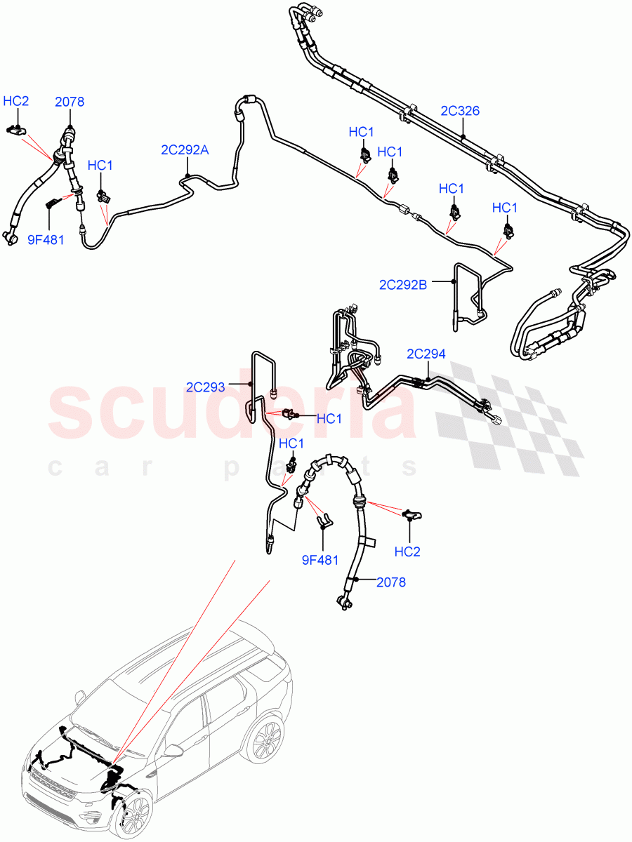 Front Brake Pipes (RHD, Halewood (UK), Less Electric Engine Battery, Electric Engine Battery-MHEV) ((V) FROMLH000001, (V) TOLH999999) of Land Rover Land Rover Discovery Sport (2015+) [2.0 Turbo Petrol GTDI]