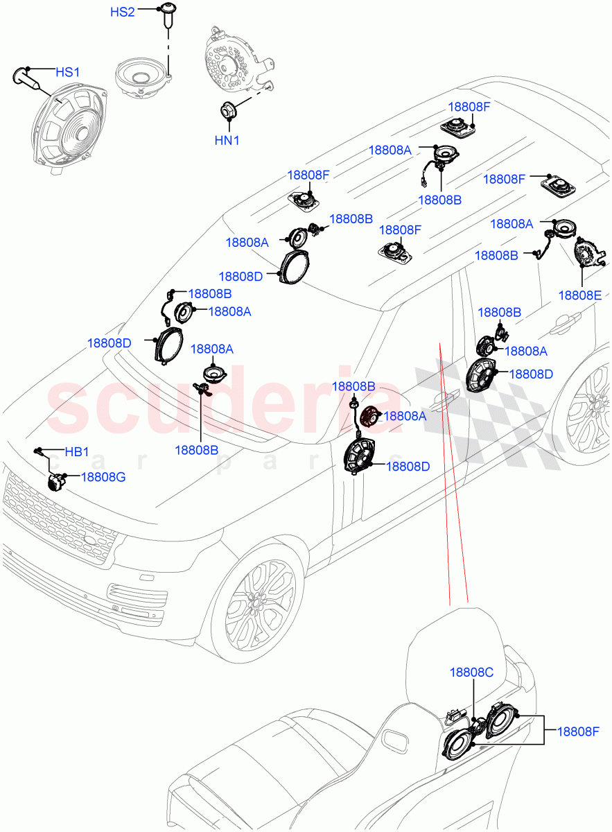 Speakers(Long Wheelbase,Super Premium Audio 2500 W)((V)FROMJA000001) of Land Rover Land Rover Range Rover (2012-2021) [3.0 Diesel 24V DOHC TC]
