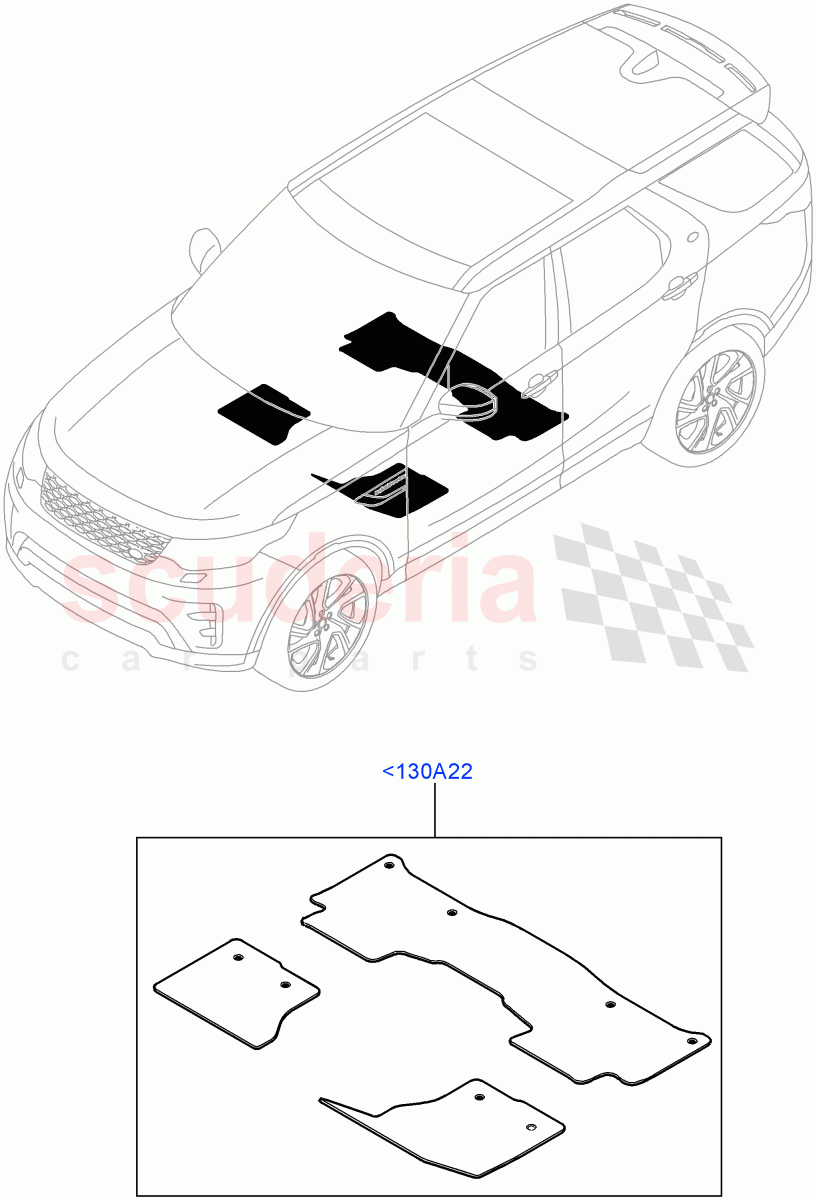 Floor Trim(Nitra Plant Build, Floor Mats)(Fr Floor Mats-Nubuck Edge W/Stitch,With 5 Seat Configuration,With 7 Seat Configuration,Front Floor Mats - Premium)((V)FROMK2000001) of Land Rover Land Rover Discovery 5 (2017+) [3.0 Diesel 24V DOHC TC]