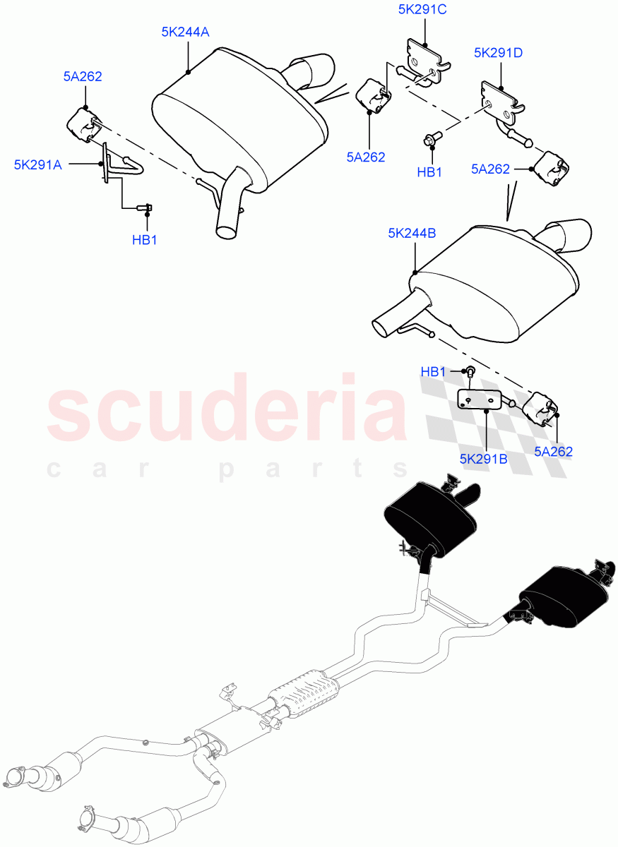 Exhaust System(Rear Section)(5.0L OHC SGDI SC V8 Petrol - AJ133,Non SVR)((V)TOHA999999) of Land Rover Land Rover Range Rover Sport (2014+) [5.0 OHC SGDI SC V8 Petrol]