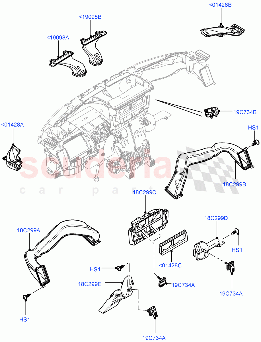 Air Vents, Louvres And Ducts(Instument Panel, Internal Components)(Less Head Up Display) of Land Rover Land Rover Range Rover Sport (2014+) [2.0 Turbo Diesel]