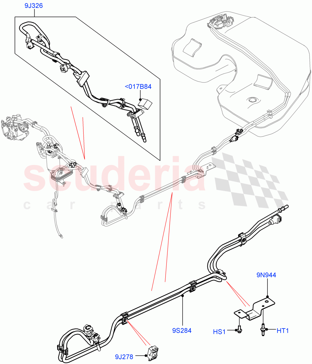 Fuel Lines (Rear) (3.0 V6 D Gen2 Twin Turbo, 3.0 V6 Diesel Electric Hybrid Eng, 3.0 V6 D Gen2 Mono Turbo, 3.0 V6 D Low MT ROW) ((V) FROMFA000001) of Land Rover Land Rover Range Rover Sport (2014+) [3.0 Diesel 24V DOHC TC]
