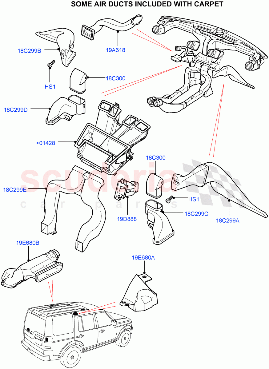 Air Vents, Louvres And Ducts(Internal Components)((V)FROMAA000001) of Land Rover Land Rover Discovery 4 (2010-2016) [5.0 OHC SGDI NA V8 Petrol]