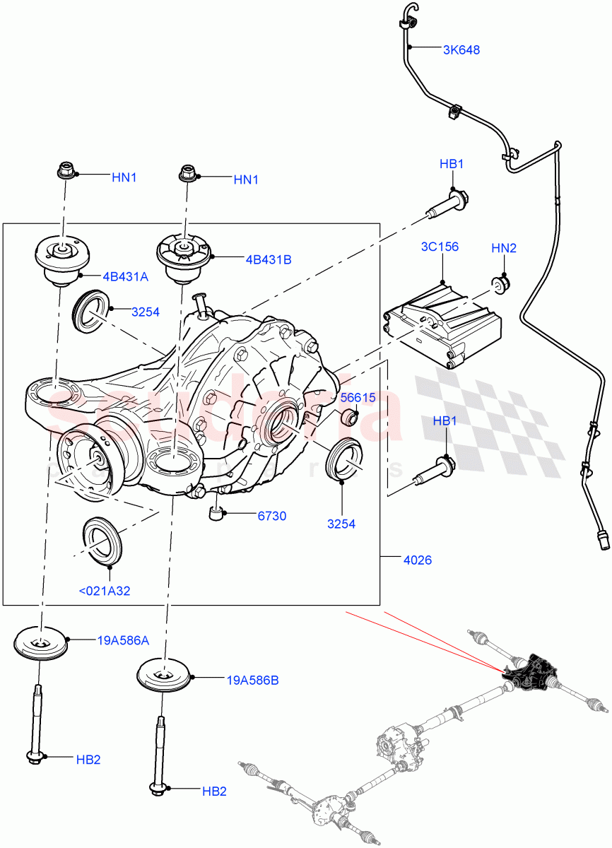 Rear Axle (Nitra Plant Build) (Rear Axle Open Style Differential) ((V) FROMK2000001, (V) TOL2999999) of Land Rover Land Rover Discovery 5 (2017+) [3.0 Diesel 24V DOHC TC]