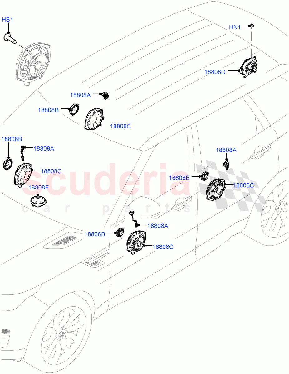 Speakers(Hi Line Audio System - 600 W)((V)FROMJA000001) of Land Rover Land Rover Range Rover Sport (2014+) [3.0 Diesel 24V DOHC TC]